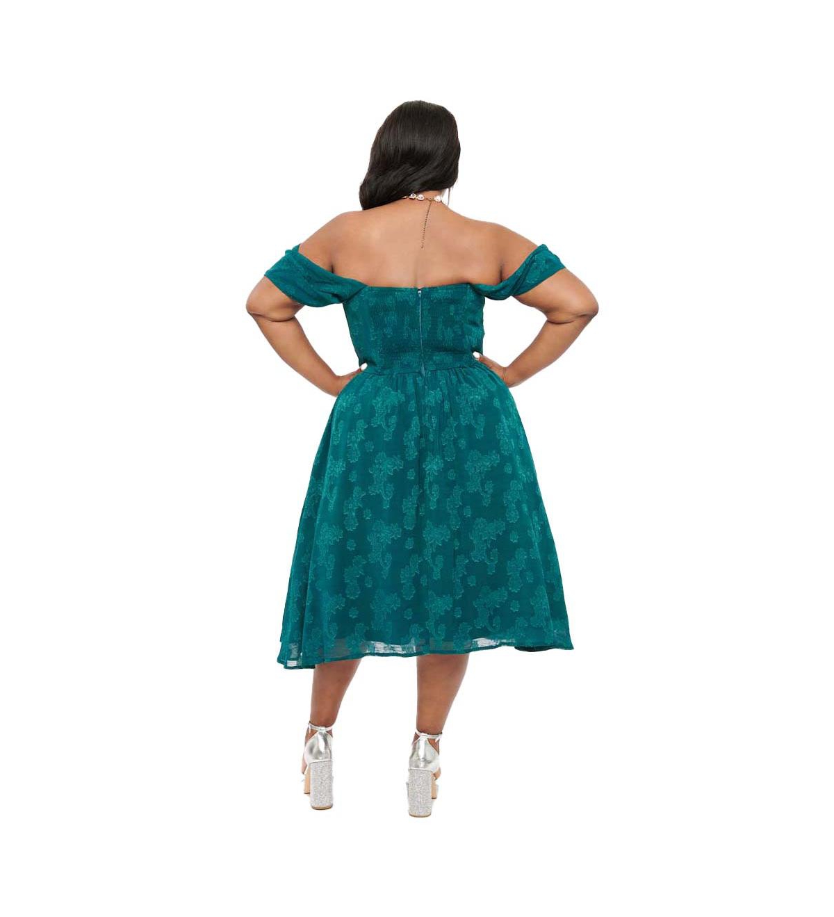Unique Vintage Plus Size 1950s Off Shoulder Flare Dress