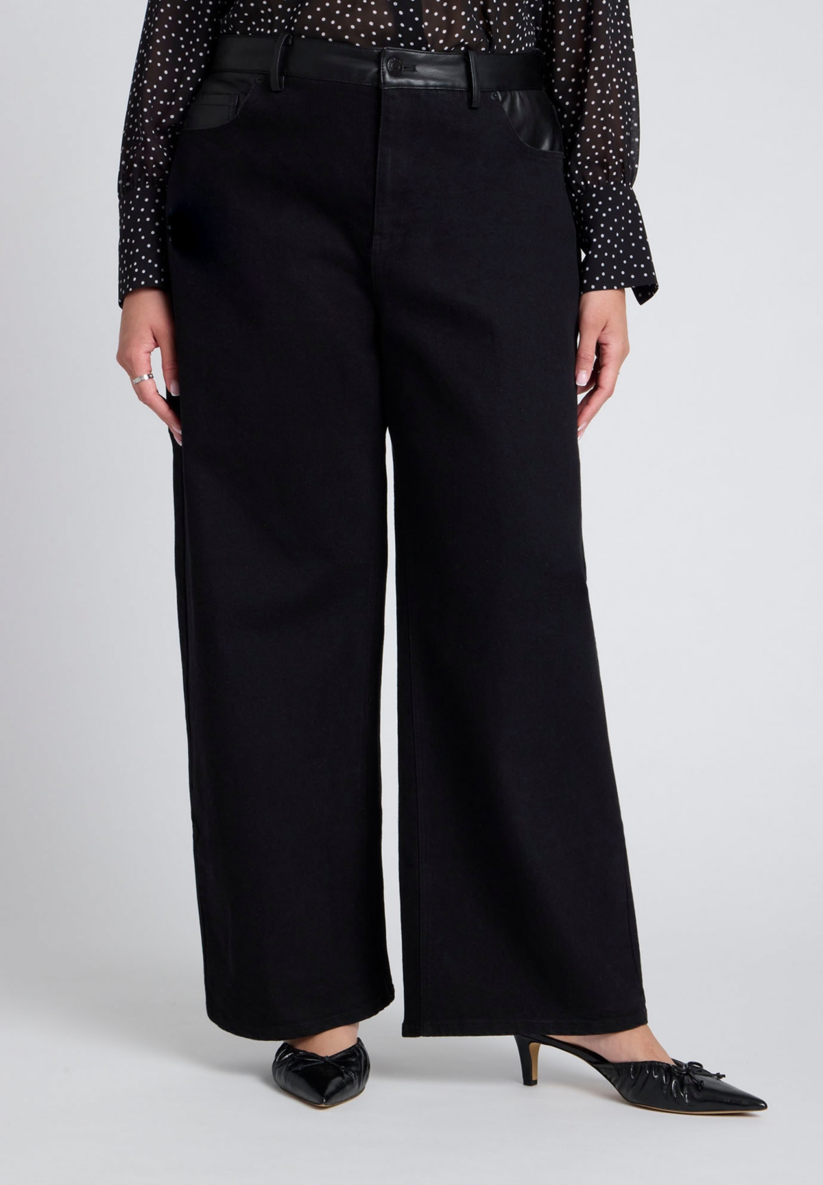 Eloquii Plus Size Faux Leather Detail Jeans