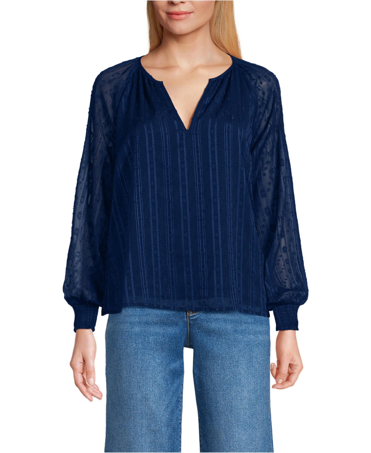 Women's Clip Dot Chiffon Blouse - Deep sea navy