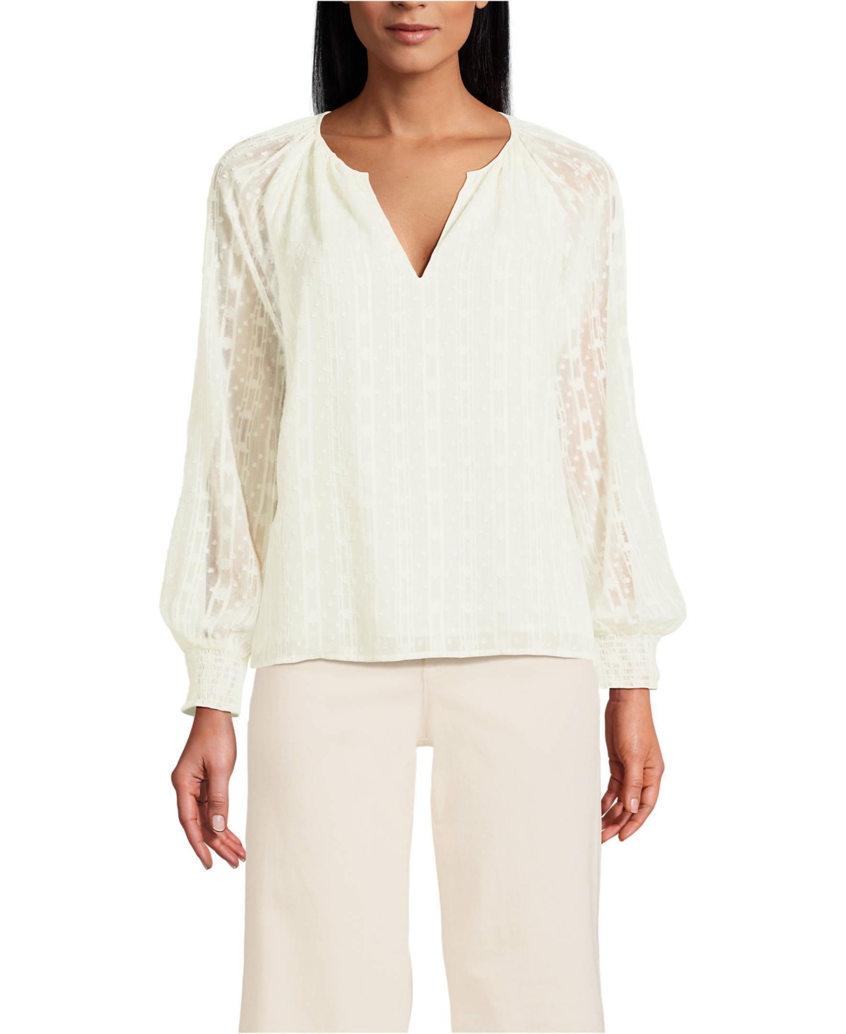 Lands' End Women's Clip Dot Chiffon Blouse