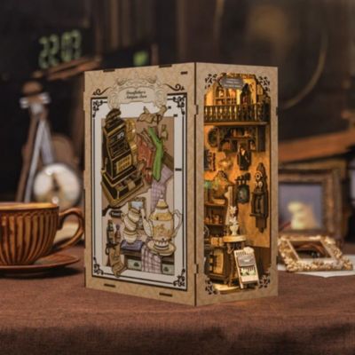 DIY Book Nook Kit DIY Miniature House Dollhouse Kit Booknook Bookshelf Decor Alley Model with LED Light, Gifts (Grandfather s Antique Store