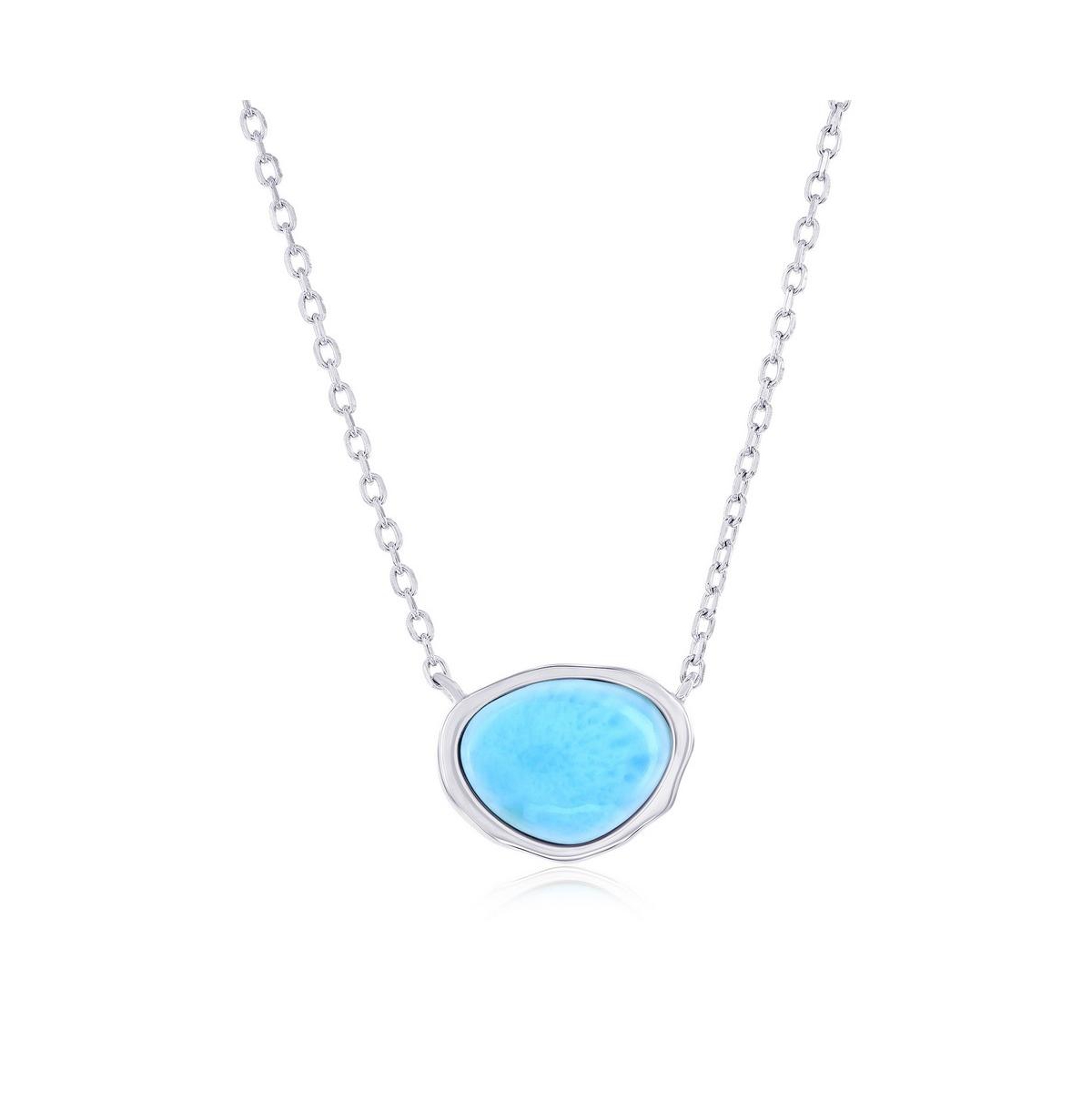 Sterling Silver, Irregular-Shaped Larimar Necklace - Larimar