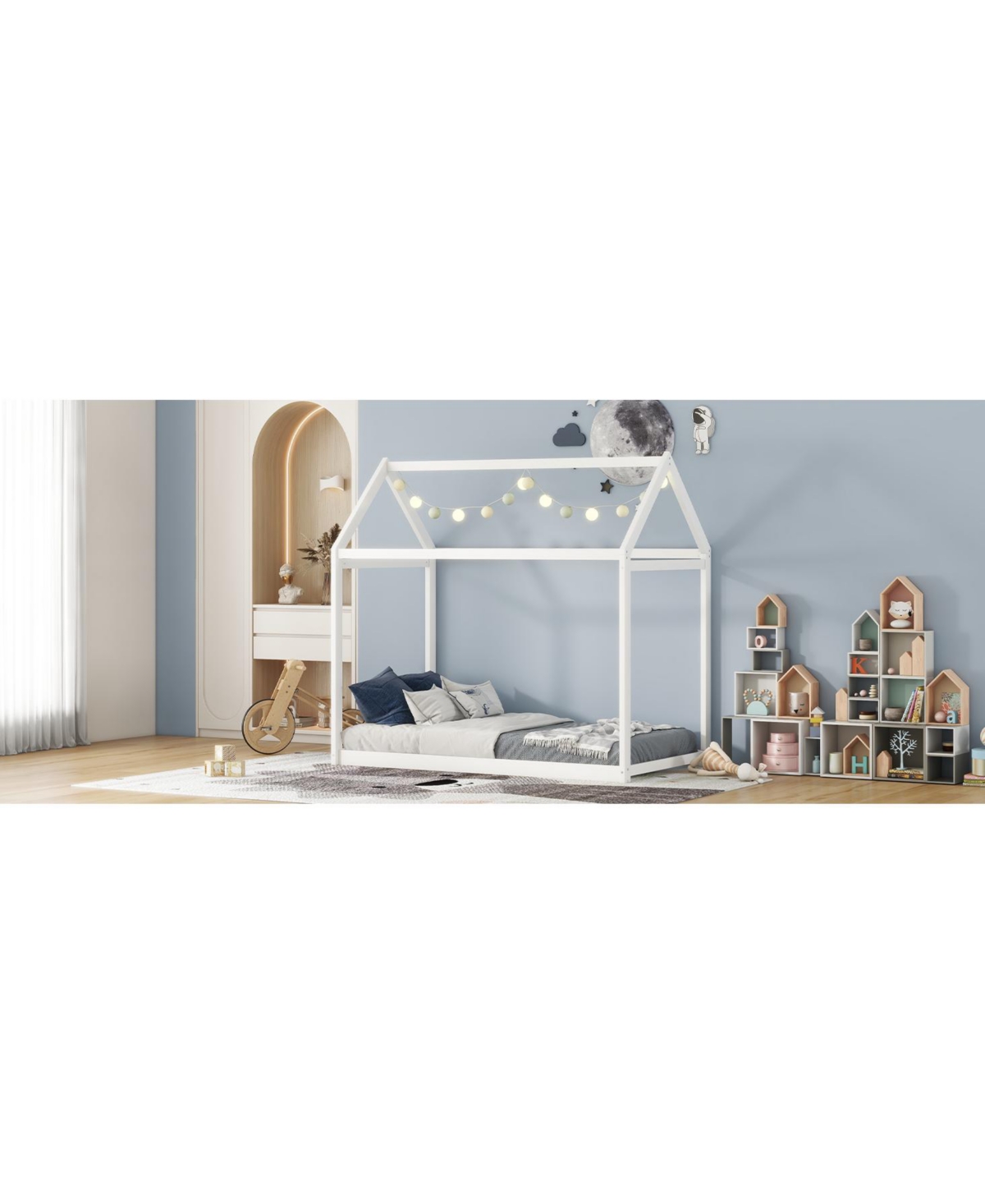 Slickblue Twin Size Wooden House Bed – Fun and Stylish Design for Kids' Bedrooms, Perfect for Play and Cozy Sleeping