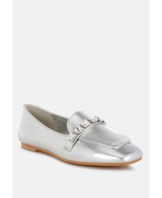 Womens Celosia Metallic Diamante Strap Loafers