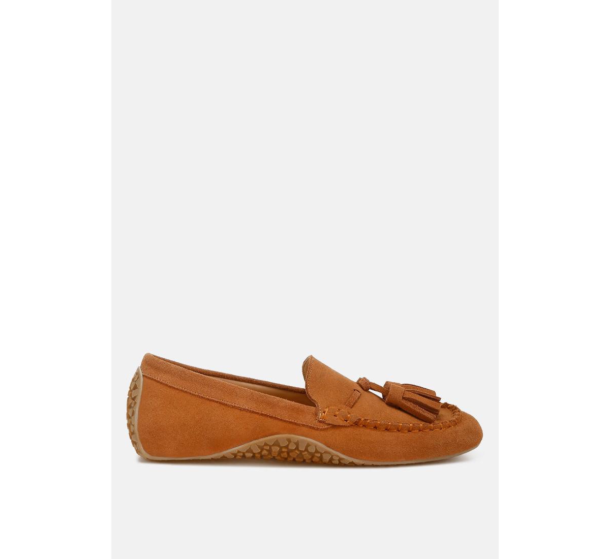 Kipstar Suede Round Toe Tassel Loafers - Beige