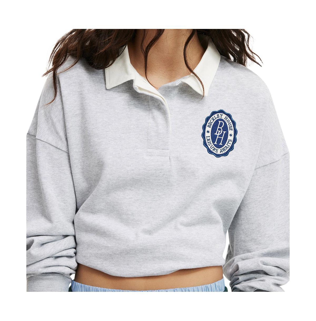 Cotton On Women's Oversized Long Sleeve Polo -/ soft grey marle