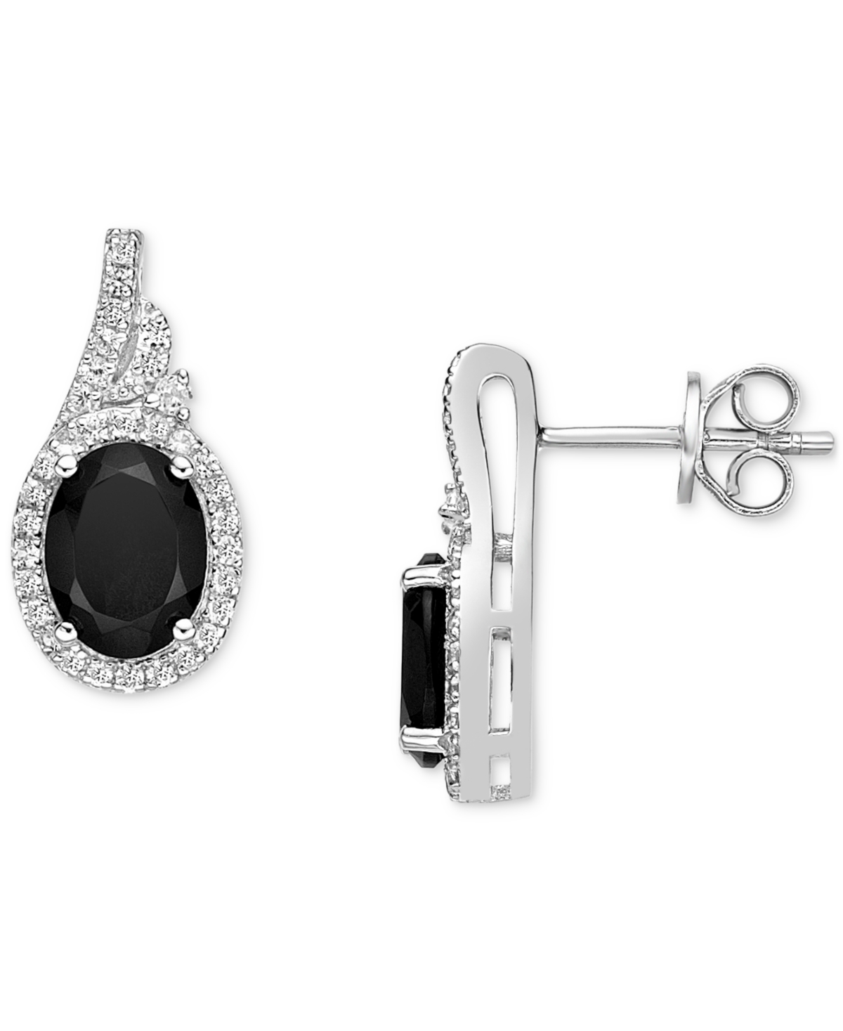 Macy's Emerald (3 Ct. T.w.) & White Sapphire (5/8 Ct. T.w.) Oval Halo Stud Earrings In 10k Gold-plated Ster In Sapphire