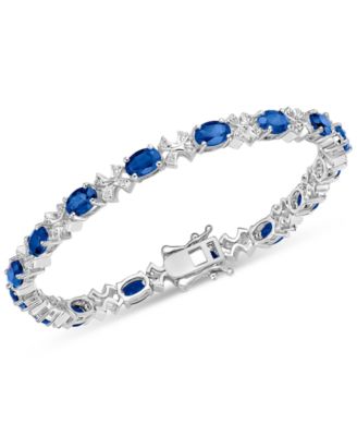Macy's - Emerald (8 ct. t.w.) & White Topaz (1/3 ct. t.w.) Oval Link Bracelet in Sterling Silver (Also in Sapphire & Tanzanite)