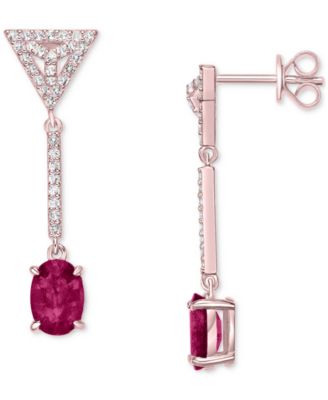 Emerald (2 ct. t.w.) & White Topaz (1/3 ct. t.w.) Linear Drop Earrings (Also in Ruby & Sapphire)