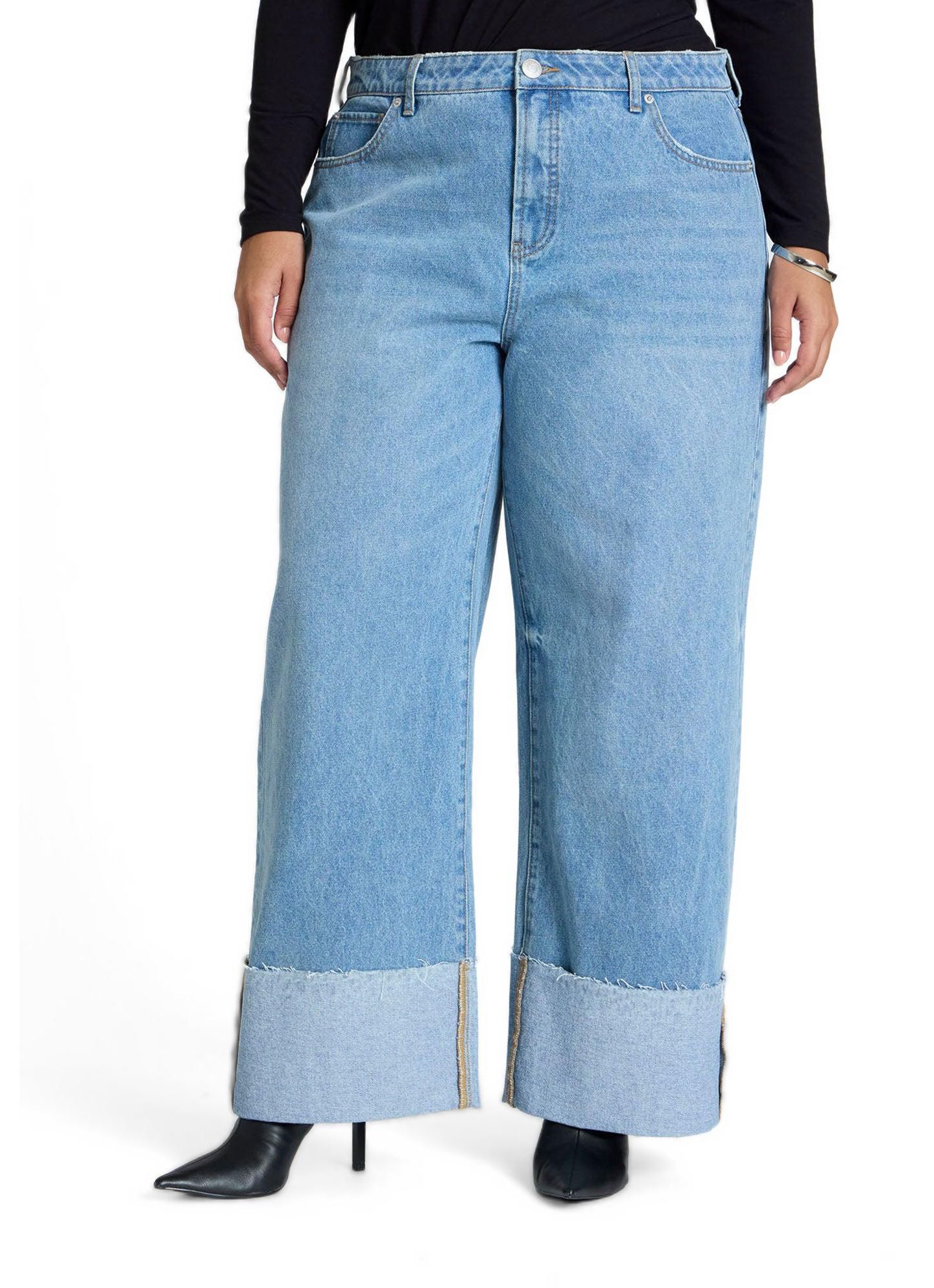 Женские джинсы ELOQUII Tall Cuff Jean, цвет: Светлая варка — фото 2
