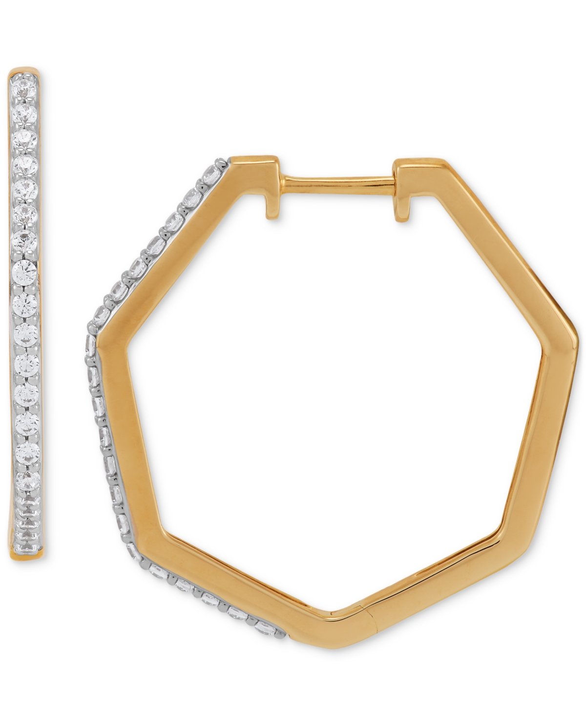 Macy's Diamond Geometric Hoop Earrings (1/3 Ct. T.w.) In 14k Gold-plated Sterling Silver In Gold-plated Sterling Silver