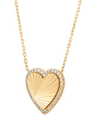 Diamond Heart Sunray Halo 18" Pendant Necklace (1/6 ct. t.w.) in 14k Gold-Plated Sterling Silver