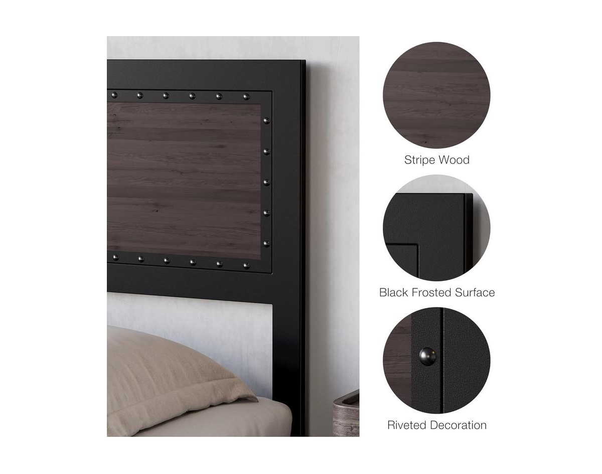 gaomon Bed Frame with Headboard, Industrial Platform Bed Frame with 4 Storage Drawers and Charge Station, Metal Slats Support, No Box Spring Needed