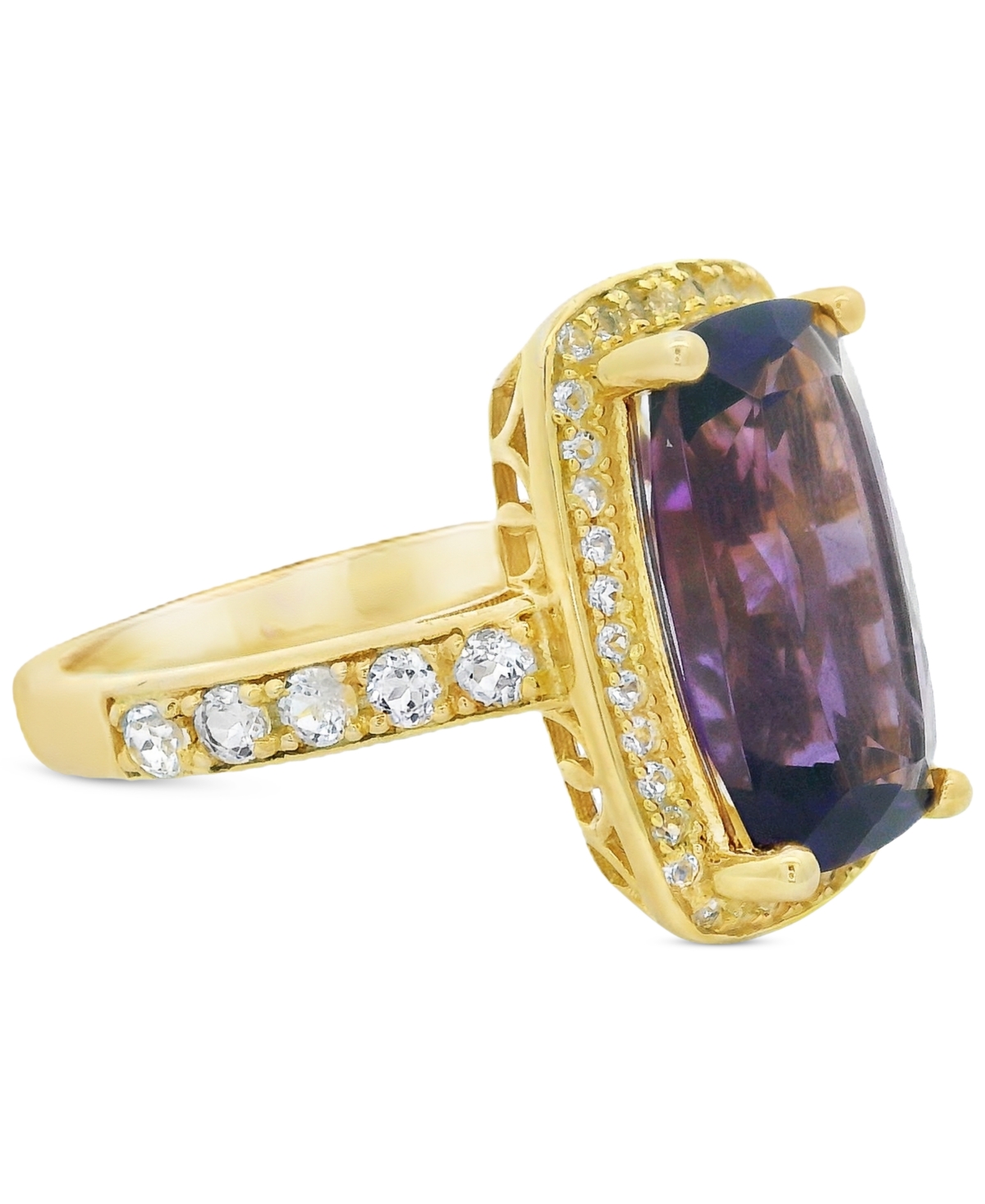 Macy's Amethyst (6 Ct. T.w.) & White Topaz (1/3 Ct. T.w.) Cushion Halo Statement Ring In Gold-plated Sterli In Amethyst