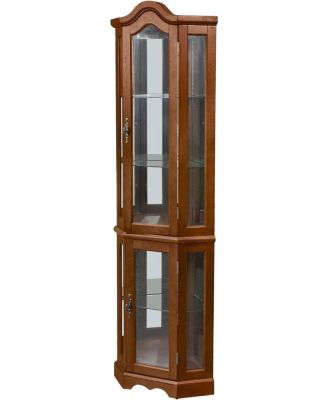 Glass Corner Curio Cabinet – Space-Saving Display Cabinet with Tempered Glass Shelves & Door