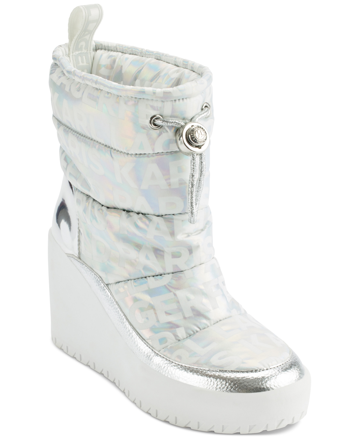 Karl Lagerfeld Paris Bronwyn Wedge Boot In Silver Iridescent