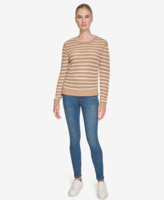 Women's Long Sleeves Pointelle Crew Neck Sweater