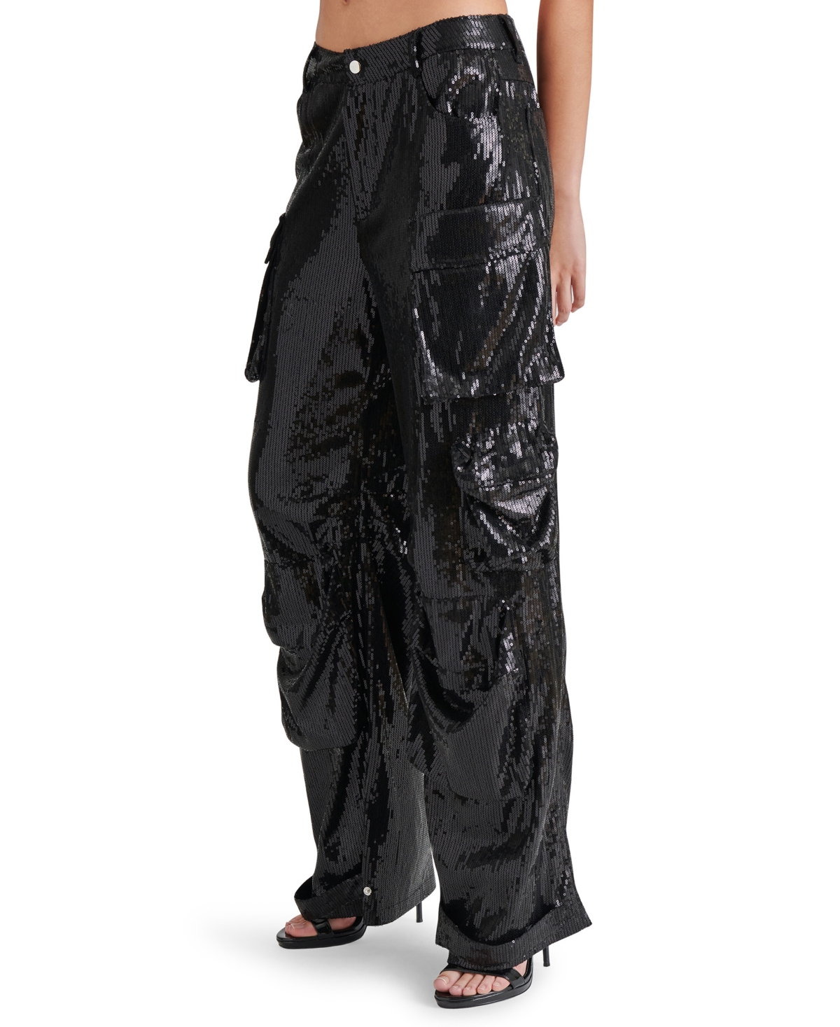 Steve Madden Women's Duo Sequin Relaxed Cargo Pants