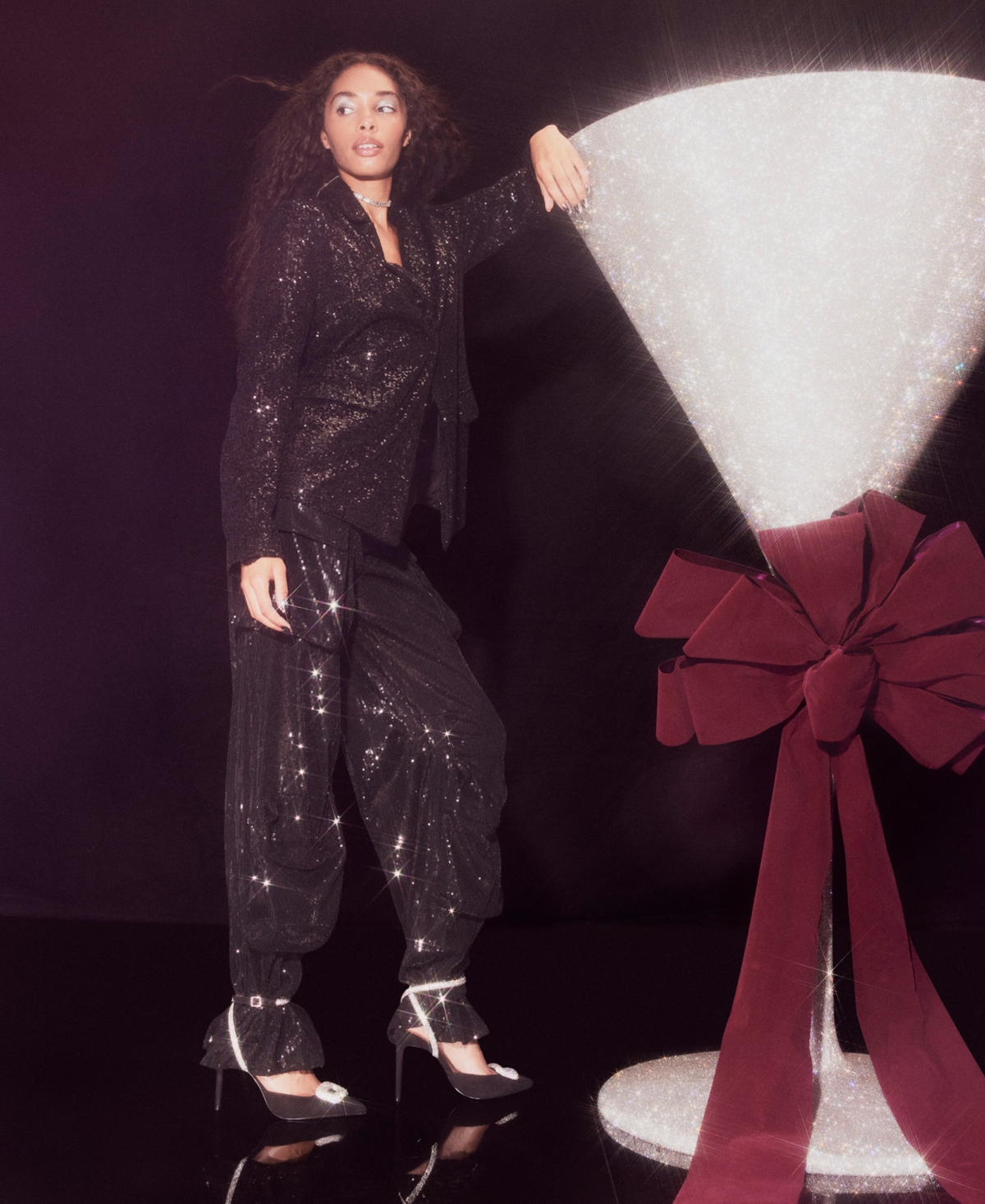 Steve Madden Women's Duo Sequin Relaxed Cargo Pants