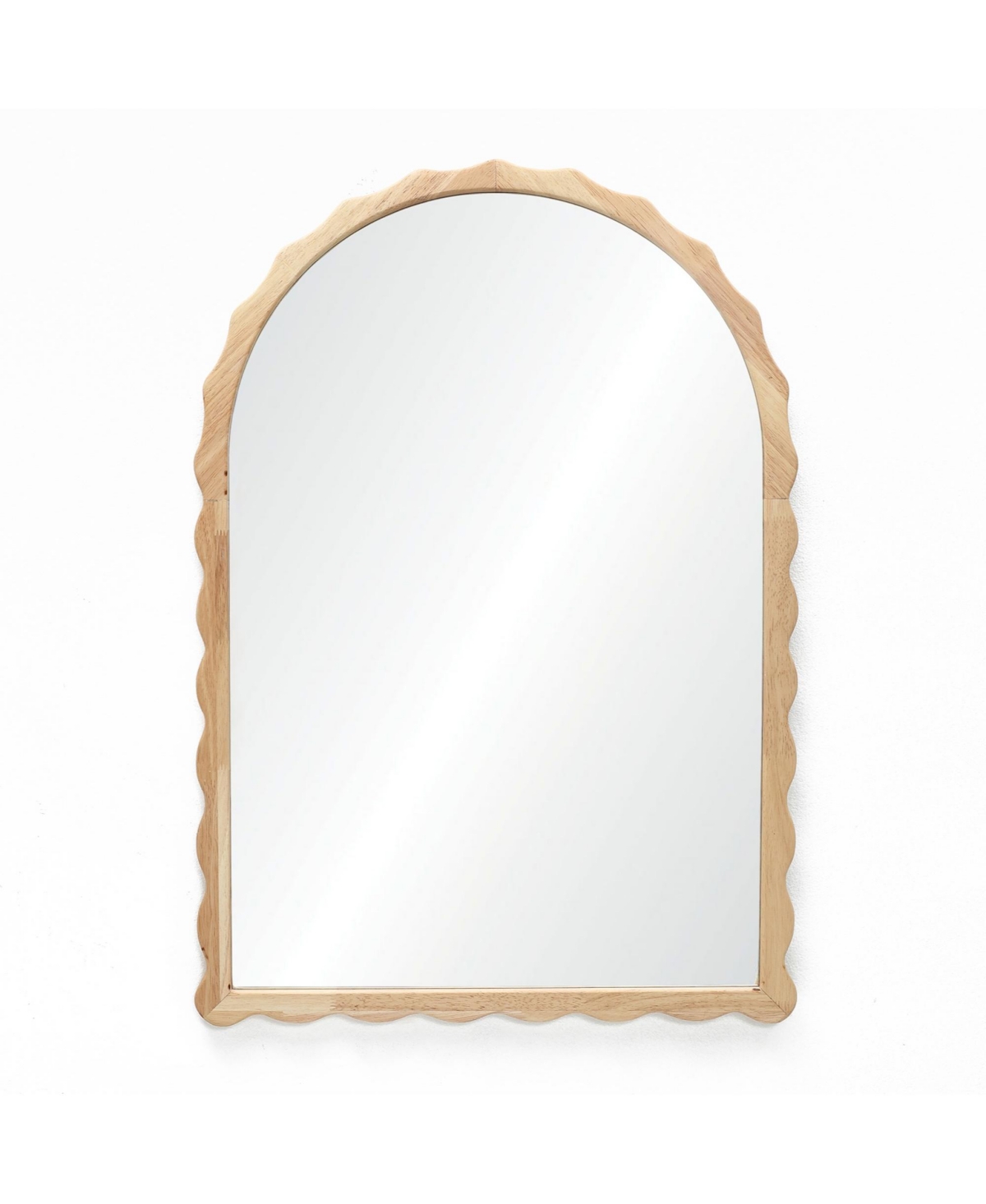 Luxenhome 34-inch Tall Arch Natural Rubberwood Scalloped Frame Wall Mirror