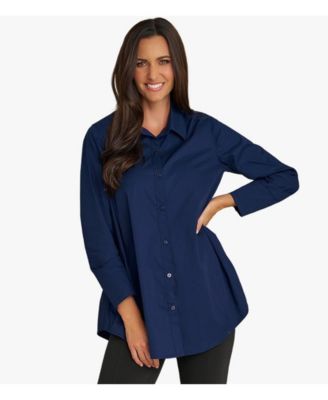 Women's Cotton Poplin Button-Front A-Line Shirt Top Prime Time Tunic