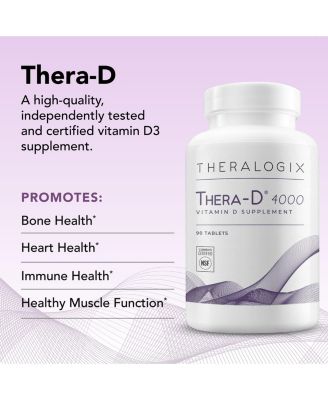 Thera-D 4000 Vitamin D Supplement - 4,000 IU (100 mcg) Vitamin D3 - 90-Day Supply - Immune Support Supplement for Women & Men - Aids Bone & Heart Health - NSF Certified - 90 Tablets