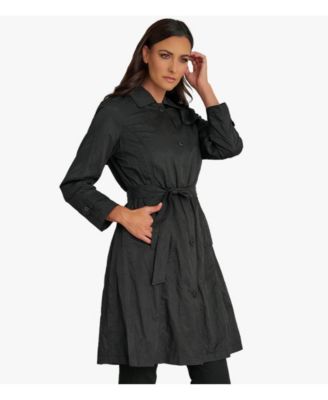 Women's Belted Water-Resistant Button Front Trench Coat