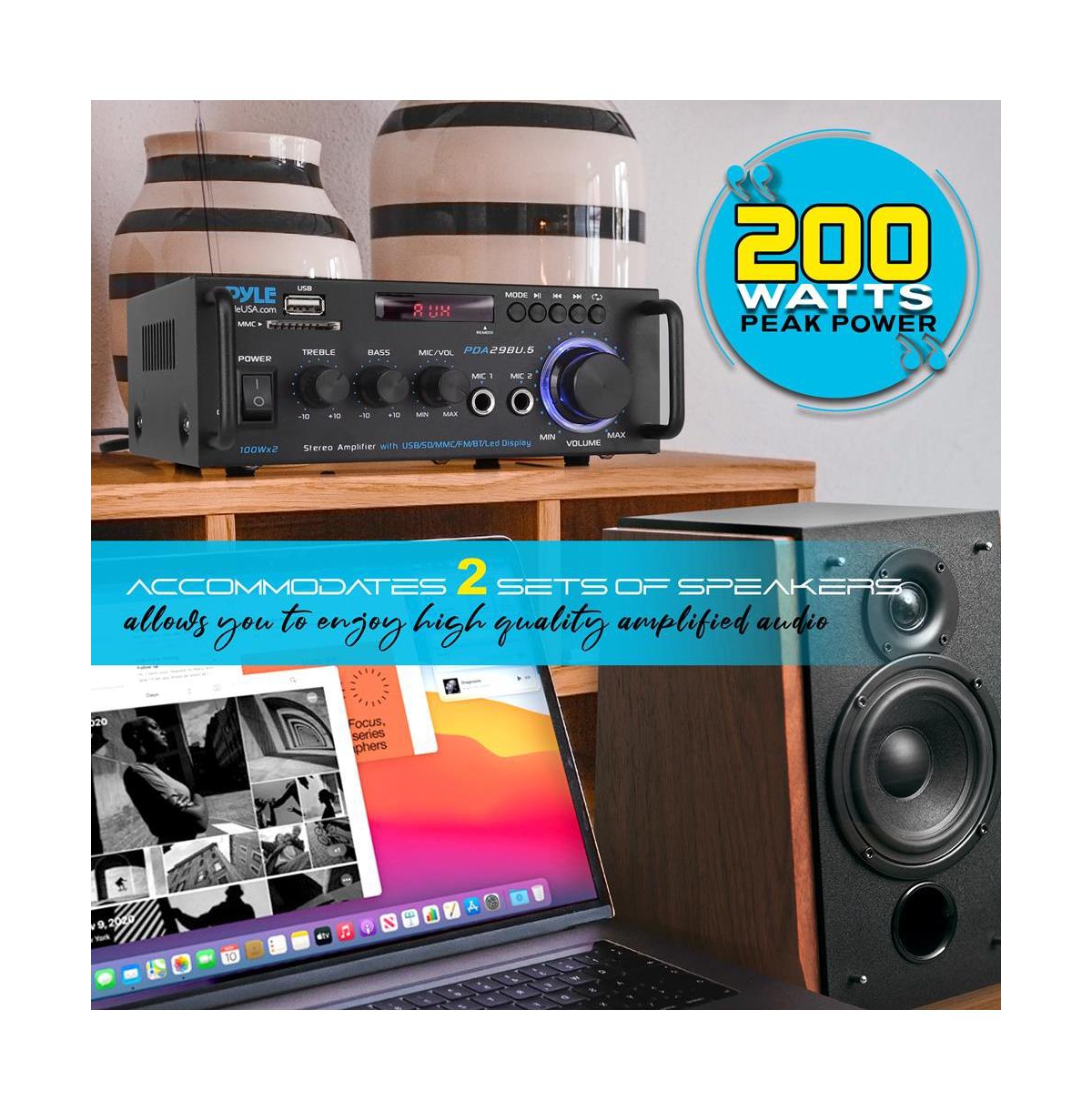 Pyle Stereo Power Amplifier With Bluetooth, Rca, Usb/Sd/Fm, 100 Watt
