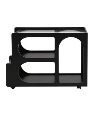 Lockable Mobile End Table with Fluted Tempered Glass