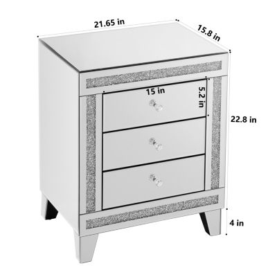 Silver Mirror 3-Drawer Storage Cabinet