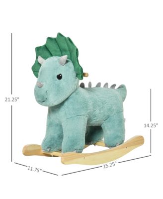Kids Plush Ride-On Rocking Horse Triceratops-shaped Plush Toy Rocker with Realistic Sounds for Child 36-72 Months Dark Green