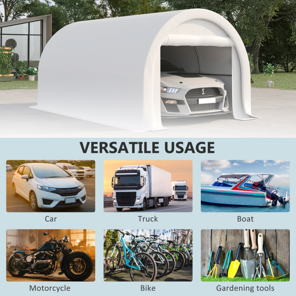 10' x 16' Carport, Heavy Duty Portable Garage Storage Tent with Large Zippered Door, Anti-uv Pe Canopy Cover for Car, Truck, Boat, Motorcycle, Bike, G