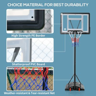Basketball Hoop Outdoor, Portable Basketball Goal, 5.5FT-7.5FT Height Adjustable with 33'' Backboard and Wheels for Kids Junior Adults Use