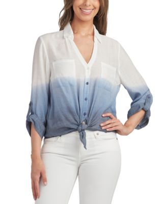 BCX - Juniors' Dip-Dye Gauze Collared Portofino Top