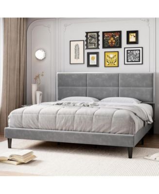 gaomon Full Size Bed Frame, Velvet Upholstered Platform Bed Frame with ...
