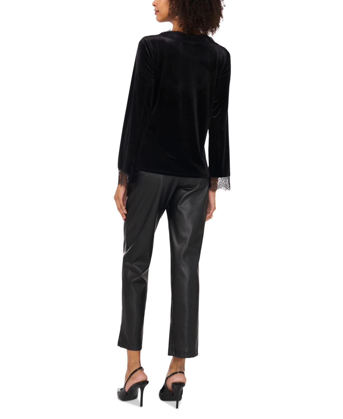 Vince Camuto Women's Velvet Lace-Trim Long-Sleeve Top