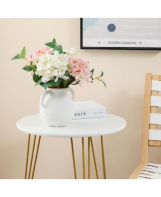 White Ceramic Jug Round Vase with Two Handles