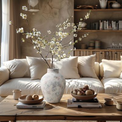 Marble White 15 Inch Tall Stoneware Table Vase