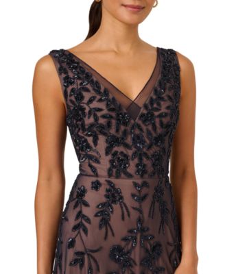 Adrianna Papell Women's Beaded Mesh Mid Dress Macy's