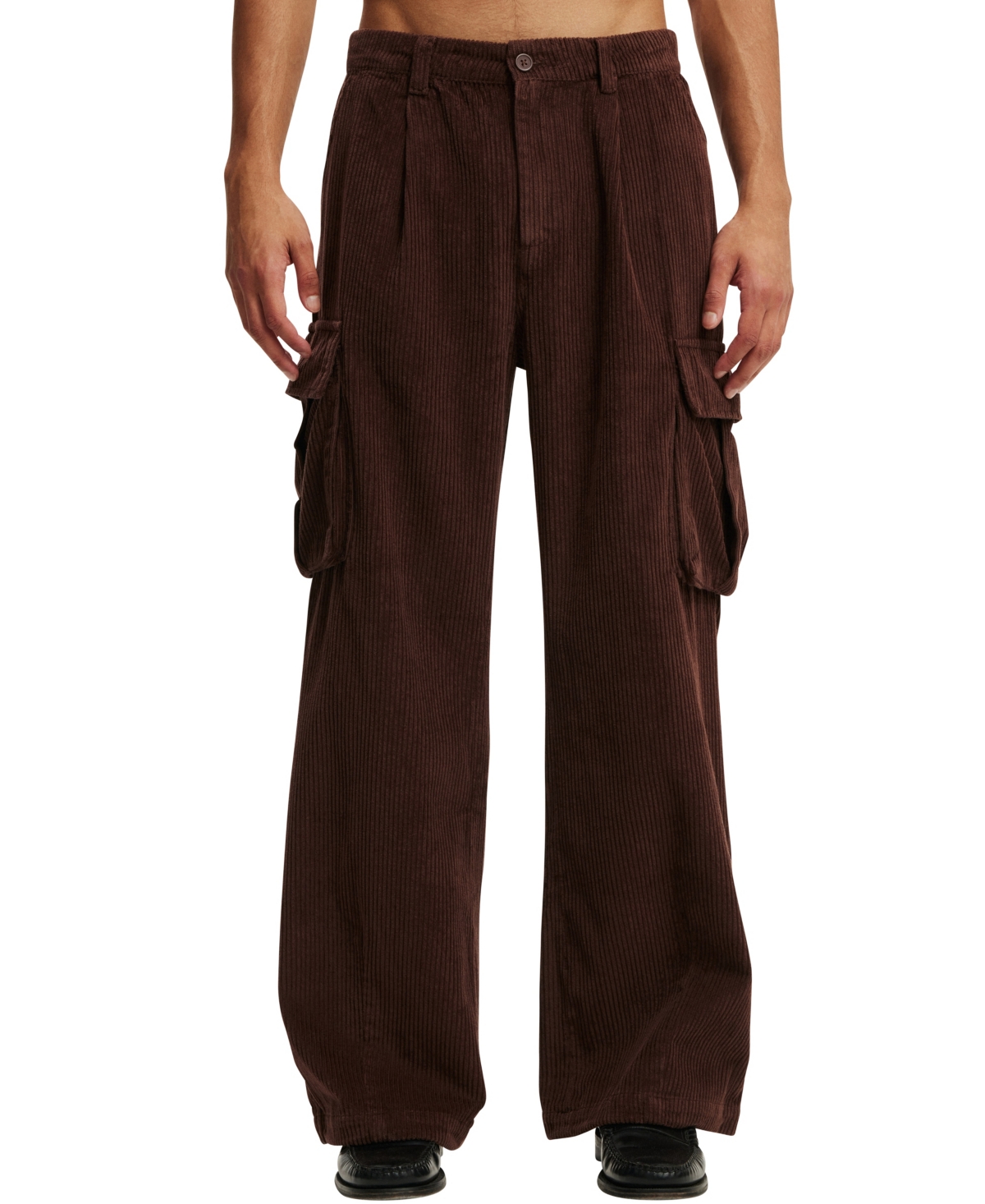 Shop Cotton On Men's Baggy Pleat Cargo Pant In Chocolate Cord