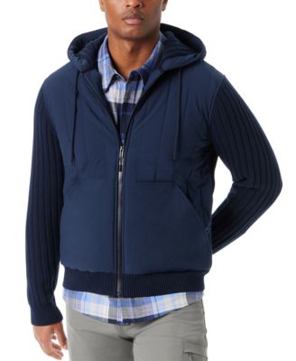 BASS OUTDOOR - Men's Mixed Media Zip-Front Hooded Sweater Jacket