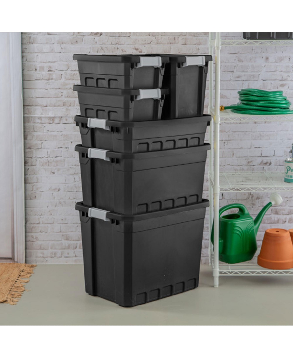 Sterilite 7.5 Gal Rugged Industrial Storage Totes w/ Latch Lids,(6 Pack) - Black