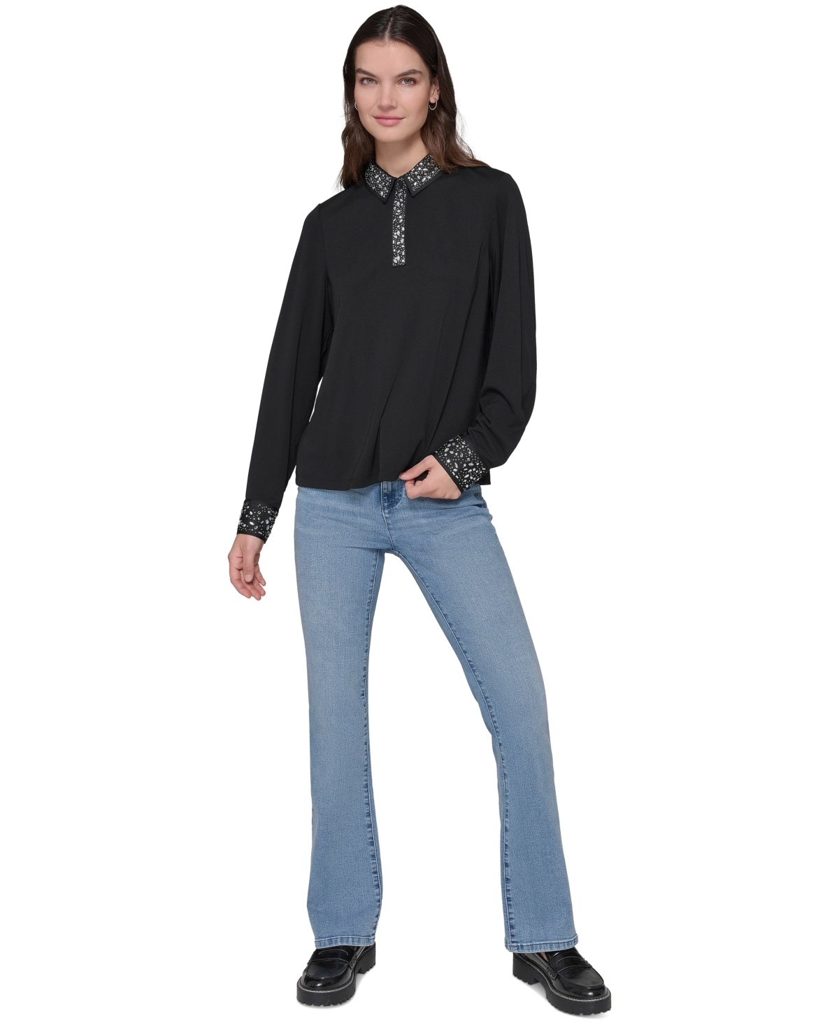 Karl Lagerfeld Paris Women's Embellished Polo Top