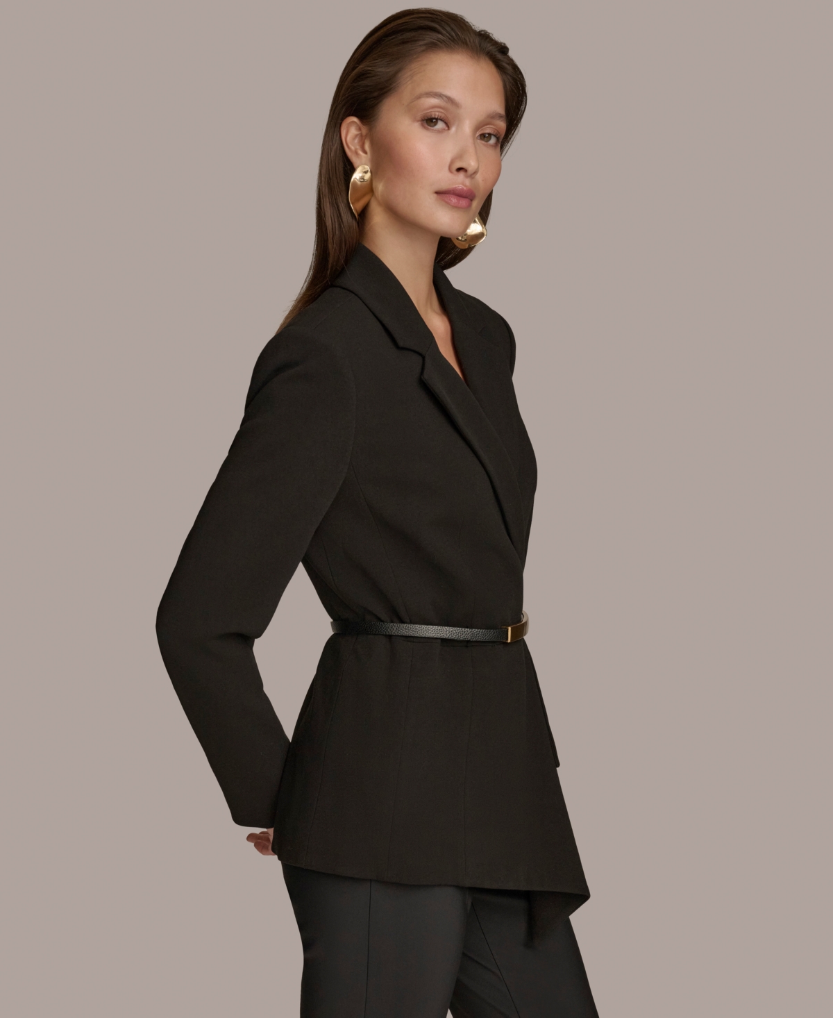Donna Karan New York Women's Belted Asymmetric-Hem Jacket
