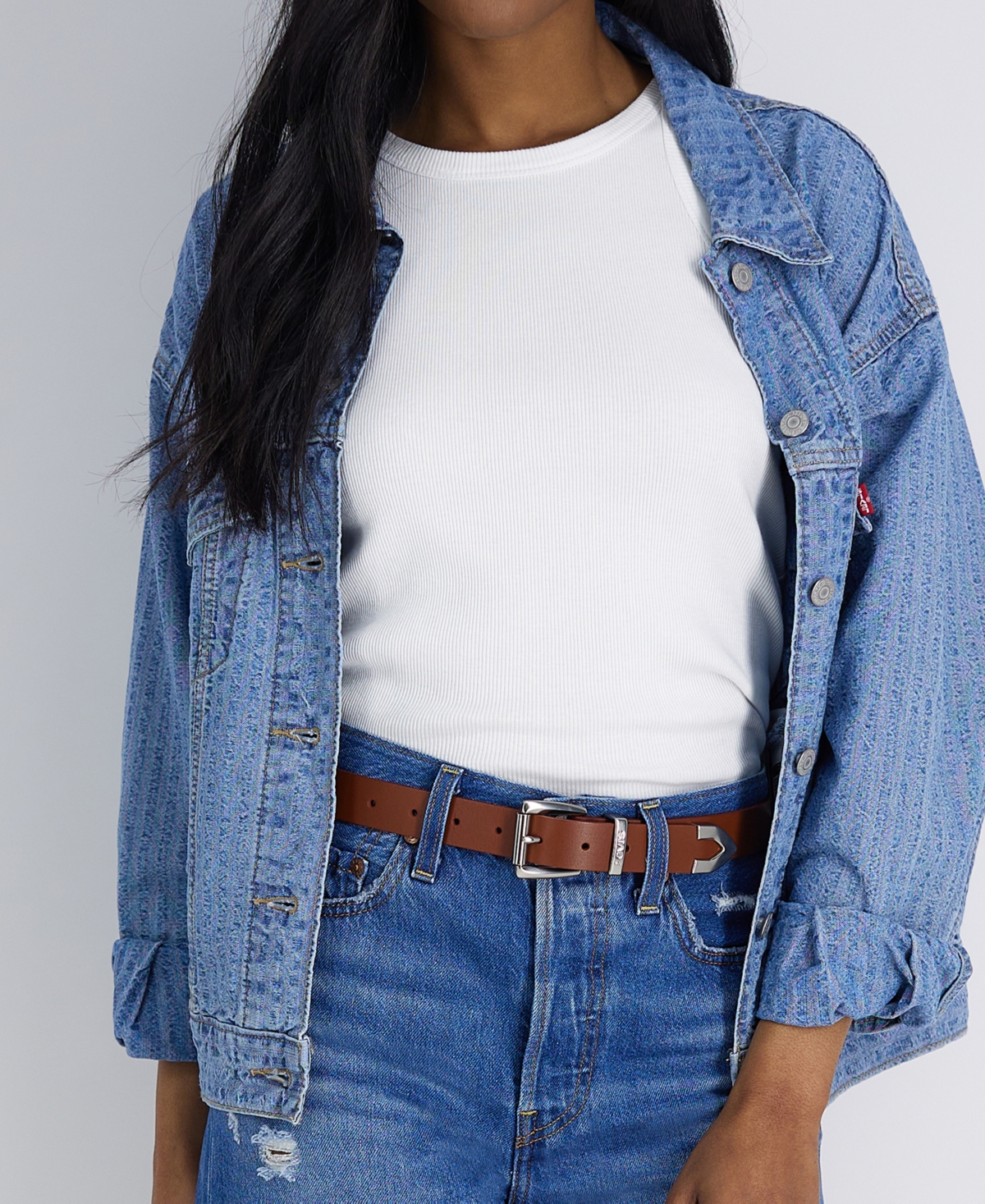 LEVI'S WOMEN'S WESTERN METAL TIP END LEATHER EXTENDED SIZE BELT 