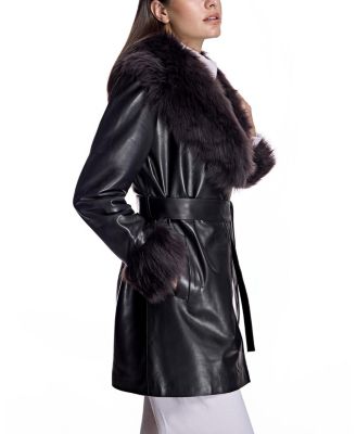 Women's Wrap Coat with Shearling Trim