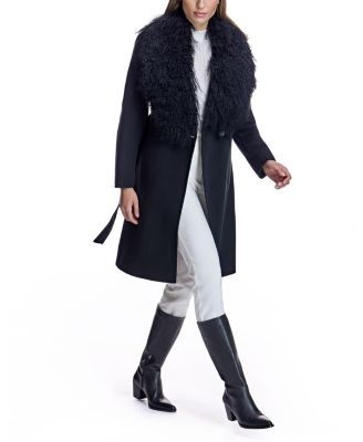 Women's Wool Wrap Coat With Shearling Trim