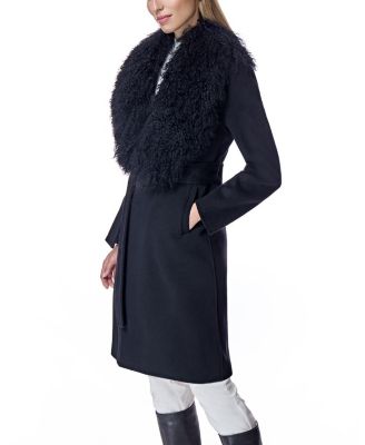 Women's Wool Wrap Coat With Shearling Trim