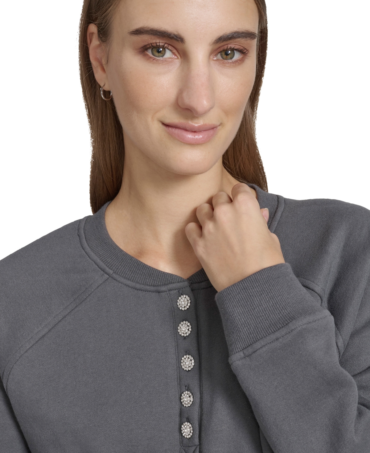 Marc New York Andrew Marc Sport Women's Embellished Fleece Crewneck Sweatshirt In Onyx