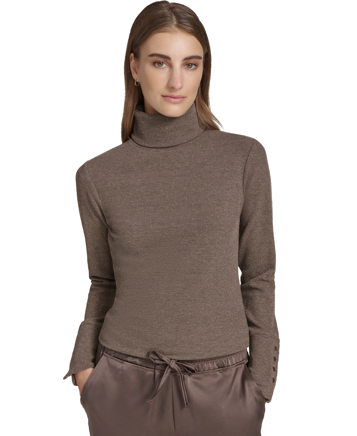 Andrew Marc Sport Women's Metallic Ribbed Turtleneck Top - Black